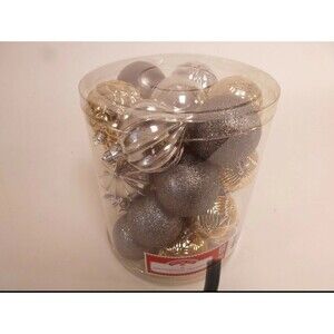 Holiday Time 25-Piece Shatterproof Christmas Ornament Set Decor- Silver & Gold